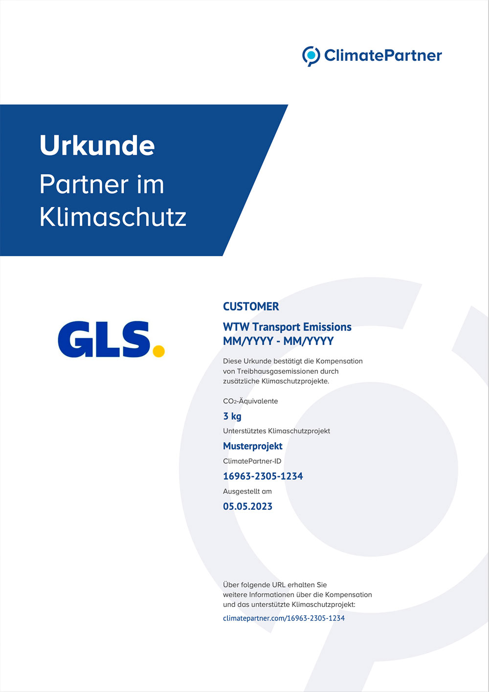 Urkunde GLS Klima Protect - nachhaltiger Versand